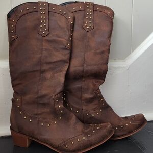 Brown Studded Cowboy Boots